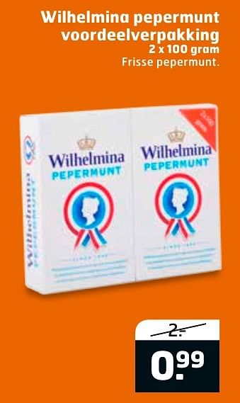 Aanbiedingen Wilhelmina pepermunt voordeelverpakking frisse pepermunt - Wilhelmina - Geldig van 23/08/2016 tot 04/09/2016 bij Trekpleister
