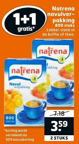 Aanbiedingen Natrena navulverpakking lekker slank in de koffie of thee - Natrena - Geldig van 23/08/2016 tot 04/09/2016 bij Trekpleister