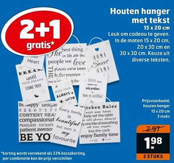 Aanbiedingen Houten hanger met tekst - Huismerk - Trekpleister - Geldig van 23/08/2016 tot 04/09/2016 bij Trekpleister