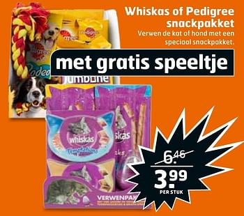 Aanbiedingen Whiskas of pedigree snackpakket - Pedigree - Geldig van 23/08/2016 tot 04/09/2016 bij Trekpleister