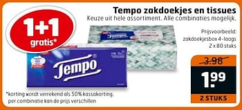 Aanbiedingen Tempo zakdoekjes en tissues - Tempo - Geldig van 23/08/2016 tot 04/09/2016 bij Trekpleister