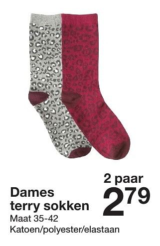 Aanbiedingen Dames terry sokken - Huismerk - Zeeman  - Geldig van 27/08/2016 tot 09/09/2016 bij Zeeman
