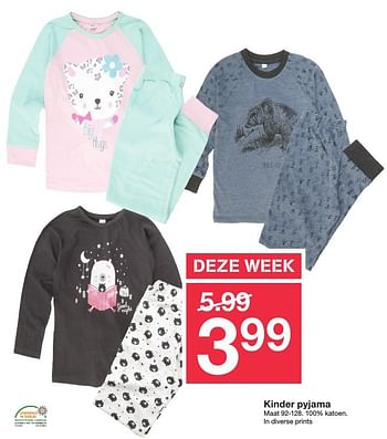 Aanbiedingen Kinder pyjama - Huismerk - Zeeman  - Geldig van 27/08/2016 tot 09/09/2016 bij Zeeman