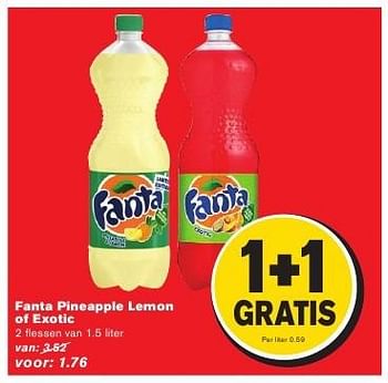 Aanbiedingen Fanta pineapple lemon of exotic - Fanta - Geldig van 24/08/2016 tot 30/08/2016 bij Hoogvliet