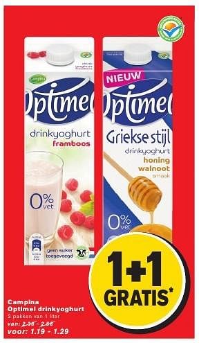 Aanbiedingen Campina optimel drinkyoghurt - Campina - Geldig van 24/08/2016 tot 30/08/2016 bij Hoogvliet