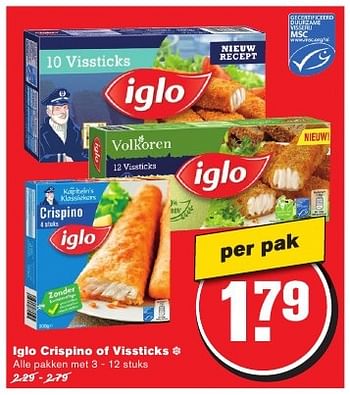 Aanbiedingen Iglo crispino of vissticks - Iglo - Geldig van 24/08/2016 tot 30/08/2016 bij Hoogvliet