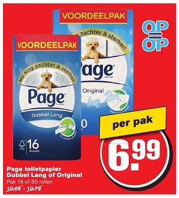 Aanbiedingen Page toiletpapier dubbel lang of original - Page - Geldig van 24/08/2016 tot 30/08/2016 bij Hoogvliet