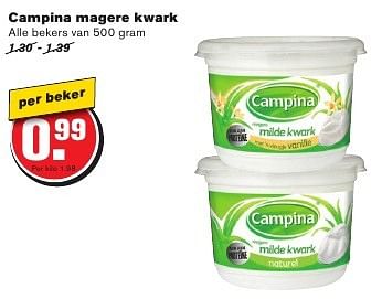 Aanbiedingen Campina magere kwark - Campina - Geldig van 24/08/2016 tot 30/08/2016 bij Hoogvliet