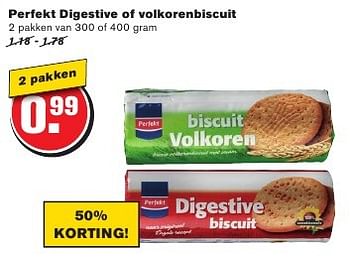 Aanbiedingen Perfekt digestive of volkorenbiscuit - Perfekt - Geldig van 24/08/2016 tot 30/08/2016 bij Hoogvliet