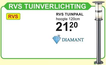 Aanbiedingen Diamant rvs tuinverlichting rvs tuinpaal - Diamant - Geldig van 29/08/2016 tot 18/09/2016 bij Van Cranenbroek