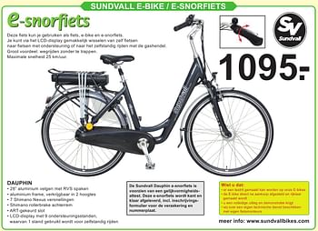 Aanbiedingen Sundvall e-bike - e-snorfiets dauphin - Sundvall - Geldig van 29/08/2016 tot 18/09/2016 bij Van Cranenbroek