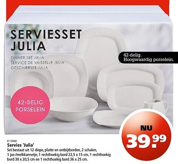 Aanbiedingen Servies julia - Huismerk - Marskramer - Geldig van 25/08/2016 tot 07/09/2016 bij Marskramer