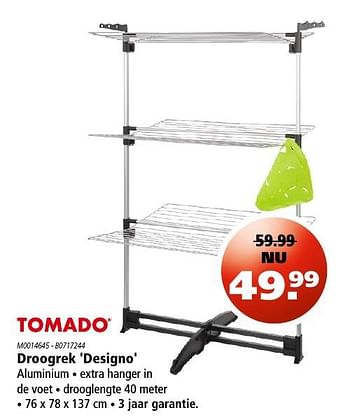 Aanbiedingen Droogrek designo - Tomado - Geldig van 25/08/2016 tot 07/09/2016 bij Marskramer