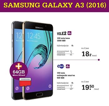 Aanbiedingen Samsung galaxy a3 - Samsung - Geldig van 25/08/2016 tot 18/09/2016 bij Telecombinatie