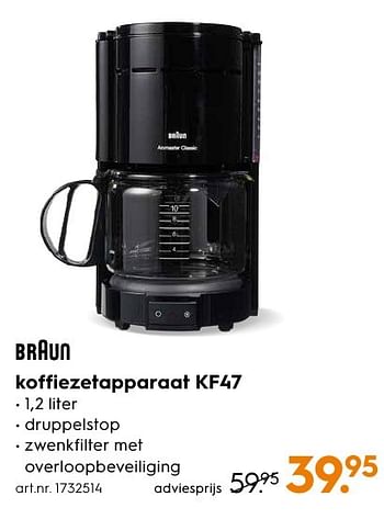 Aanbiedingen Braun koffiezetapparaat kf47 - Braun - Geldig van 29/08/2016 tot 07/09/2016 bij Blokker
