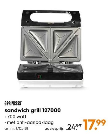 Aanbiedingen Princess sandwich grill 127000 - Princess - Geldig van 29/08/2016 tot 07/09/2016 bij Blokker