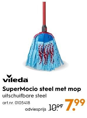 Aanbiedingen Supermocio steel met mop - Vileda - Geldig van 29/08/2016 tot 07/09/2016 bij Blokker