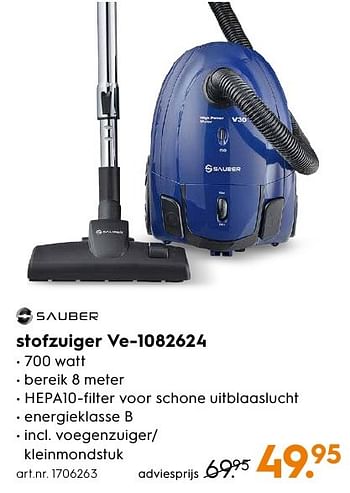 Aanbiedingen Sauber stofzuiger ve-1082624 - Sauber - Geldig van 29/08/2016 tot 07/09/2016 bij Blokker