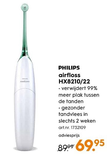 Aanbiedingen Philips airfloss hx8210-22 - Philips - Geldig van 29/08/2016 tot 07/09/2016 bij Blokker