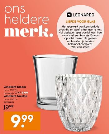 Aanbiedingen Windlicht bloom - Leonardo - Geldig van 29/08/2016 tot 07/09/2016 bij Blokker
