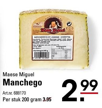Aanbiedingen Manchego - Maese Miguel - Geldig van 25/08/2016 tot 12/09/2016 bij Sligro
