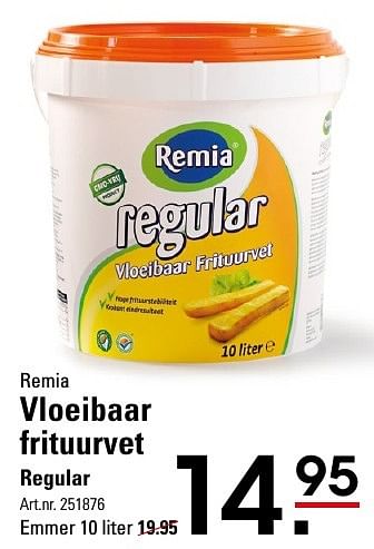 Aanbiedingen Vloeibaar frituurvet regular - Remia - Geldig van 25/08/2016 tot 12/09/2016 bij Sligro