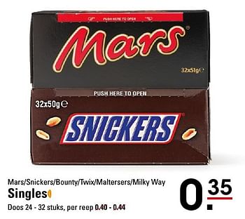 Aanbiedingen Singles - Mars Snacks - Geldig van 25/08/2016 tot 12/09/2016 bij Sligro