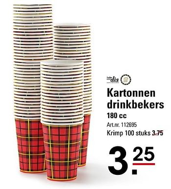 Aanbiedingen Kartonnen drinkbekers - Takedis - Geldig van 25/08/2016 tot 12/09/2016 bij Sligro