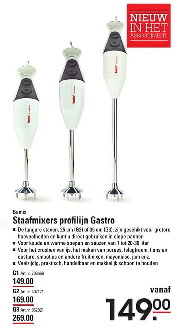 Aanbiedingen Bamix staafmixers profilijn gastro g1 - Bamix - Geldig van 25/08/2016 tot 12/09/2016 bij Sligro