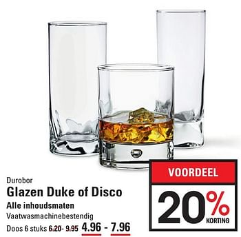 Aanbiedingen Glazen duke of disco - Durobor - Geldig van 25/08/2016 tot 12/09/2016 bij Sligro