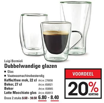 Aanbiedingen Dubbelwandige glazen koffie-thee mok - Luigi Bormioli - Geldig van 25/08/2016 tot 12/09/2016 bij Sligro