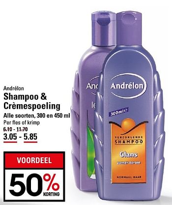 Aanbiedingen Shampoo + crèmespoeling - Andrelon - Geldig van 25/08/2016 tot 12/09/2016 bij Sligro