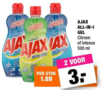 Aanbiedingen Ajax all-in-1 gel citroen of intense - Ajax - Geldig van 29/08/2016 tot 11/09/2016 bij Big Bazar