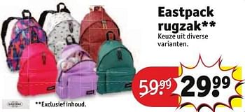 Aanbiedingen Eastpack rugzak keuze uit diverse varianten - Eastpack - Geldig van 30/08/2016 tot 11/09/2016 bij Kruidvat