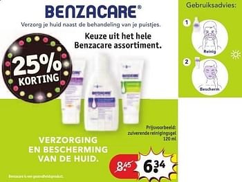 Aanbiedingen Benzacare verzorg je huid naast de behandeling van je puistjes zuiverende reinigingsgel - Benzacare - Geldig van 30/08/2016 tot 11/09/2016 bij Kruidvat