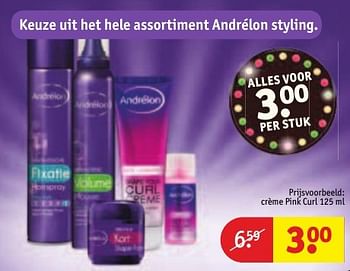 Aanbiedingen Crème pink curl - Andrelon - Geldig van 30/08/2016 tot 11/09/2016 bij Kruidvat