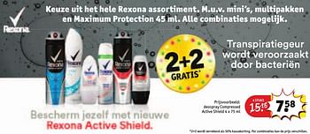 Aanbiedingen Deospray compressed active shield - Rexona - Geldig van 30/08/2016 tot 11/09/2016 bij Kruidvat