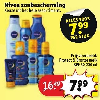 Aanbiedingen Protect + bronze melk spf 30 - Nivea - Geldig van 30/08/2016 tot 11/09/2016 bij Kruidvat