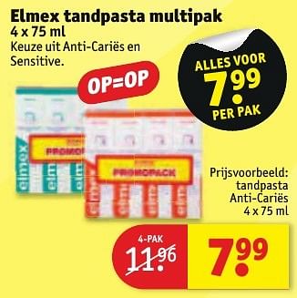 Aanbiedingen Tandpasta anti-cariës - Elmex - Geldig van 30/08/2016 tot 11/09/2016 bij Kruidvat
