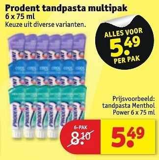Aanbiedingen Tandpasta menthol power - Prodent - Geldig van 30/08/2016 tot 11/09/2016 bij Kruidvat
