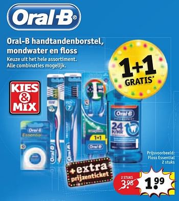 Aanbiedingen Oral-b handtandenborstel, mondwater en floss floss essential - Oral-B - Geldig van 30/08/2016 tot 11/09/2016 bij Kruidvat