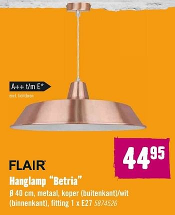 Aanbiedingen Hanglamp betria - Flair - Geldig van 29/08/2016 tot 11/09/2016 bij Hornbach