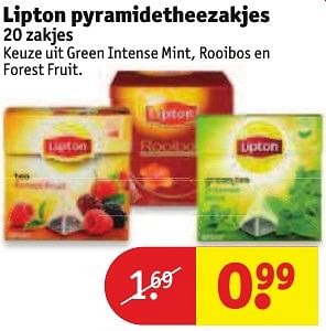 Aanbiedingen Lipton pyramidetheezakjes green intense mint, rooibos en forest fruit - Lipton - Geldig van 30/08/2016 tot 11/09/2016 bij Kruidvat