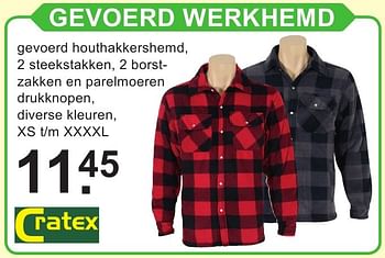 Aanbiedingen Gevoerd werkhemd - Cratex - Geldig van 12/09/2016 tot 01/10/2016 bij Van Cranenbroek