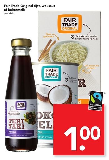 Aanbiedingen Fair trade original rijst, woksaus of kokosmelk - Fair Trade - Geldig van 11/09/2016 tot 17/09/2016 bij Deen Supermarkten