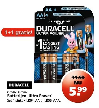 Aanbiedingen Batterijen ultra power - Duracell - Geldig van 08/09/2016 tot 21/09/2016 bij Marskramer