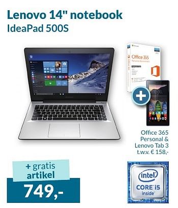 Aanbiedingen Lenovo 14 notebook ideapad 500s - Lenovo - Geldig van 01/09/2016 tot 30/09/2016 bij Alternate