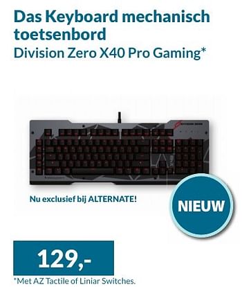 Aanbiedingen Das keyboard mechanisch toetsenbord division zero x40 pro gaming - Das - Geldig van 01/09/2016 tot 30/09/2016 bij Alternate