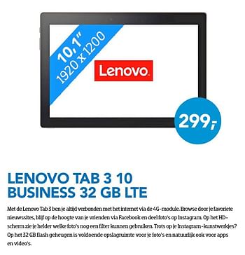 Aanbiedingen Lenovo tab 3 10 business 32 gb lte - Lenovo - Geldig van 01/09/2016 tot 30/09/2016 bij Coolblue