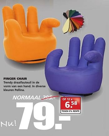 Aanbiedingen Finger chair - Huismerk - Seats and Sofas - Geldig van 12/09/2016 tot 17/09/2016 bij Seats and Sofas